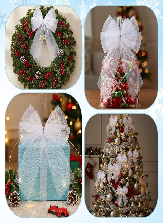 Knitgrip 36 Pcs Christmas Tulle Bows 6x10 Inch Double Layer Handmade Mesh Xmas Tree Bow for Treat Bags Wreath Basket Gift Wrapping Wedding Birthday Valentine's Day Party Decor (White) - Image 2